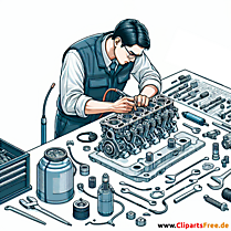 Zylinderkopf reparieren Clipart zum Thema Kfz-Werkstatt