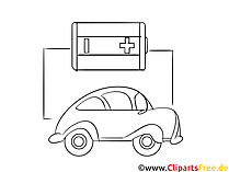 Akku und Elektrofahrzeug Clipart schwarz-weiß