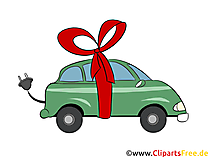 Elektroauto als Geschenk Clipart, Bild, Grafik
