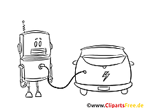 Roboter und Auto schwarz-weiß Bild