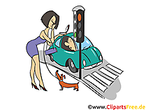 Frau mit Hund an der Ampel Bild, Clipart, Illustration