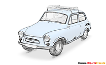 Malá retro kresba auta, obrázok. Klipart na tlač