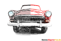 Obrázok retro auta Volga Gaz 21 v rôznych štýloch kresby