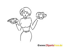 Woman and cars clip art black and white, graphic, pic, cartoon, comic free