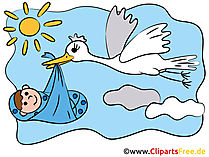 Karte Geburt - Comic Storch bringt Baby