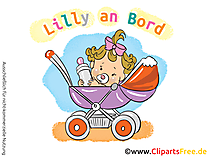 Baby Mädchen im Kinderwagen Clipart, Bild, Grafik