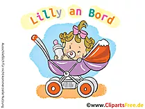 Baby Mädchen im Kinderwagen Clipart, Bild, Grafik