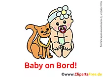 Baby und Katze on Bord Bild, Cartoon, Grafik, Clipart