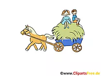 Bild Bauernhof Angespanntes Pferd mit Wagen