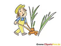 Gärtner mäht Rasen Cartoon, Clipart, Bild, Illustration