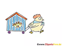 Hehne mit Haus und Küken Clipart, Comic, Illustration