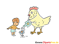 Hunh und Kind auf dem Baurnhof Clipart, Bild, Comic