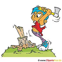 Junge mit Axt hackt Holz Clipart, Bild, Cartoon, Grafik, Illustration