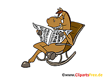Pferd sitzt im Schaukelsessel und liest Zeitung Bild, Clipart, Illustration