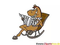 Pferd sitzt im Schaukelsessel und liest Zeitung Bild, Clipart, Illustration