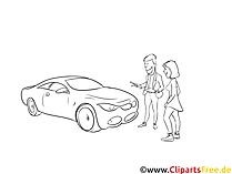 Automobilkaufmann, Autoverkäufer schwarz weiße Strichzeichnungen zum Thema Berufe