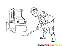 Schwarz-weiße Strichzeichnung, Clipart Straßenbauer