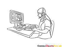 Telefonistin Grafik, Bild, Clipart zum Drucken schwarzweiß