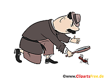 Cartoon Detektiv und Ameise - kostenlose Illustrationen Berufe