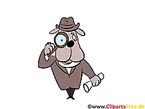 Comic Hund mit Lupe, Detektive Illustrationen und Bilder