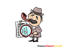 Detektiv mit Zeitung und Lupe Illustration und Clipart