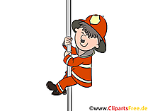 Feuerwehrmann gleitet hinunter den Pfosten Illustration, Cartoon, Comic