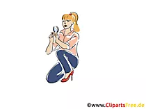 Frau mit Lupe Clipart, Bild, Buchillustration, Grafik, Cartoon, Comic