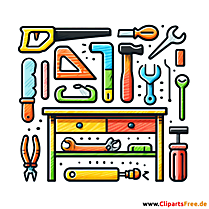Handwerk Clipart mit Werkbank und Werkzeugen