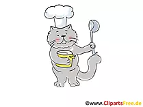 Kater mit Löffel und Kochmütze Cartoon, Clipart, Bild, Illustration