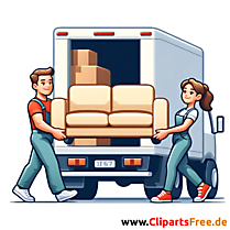 Преместување, транспорт на мебел, клипарт за камион во движење, слика со илустрација