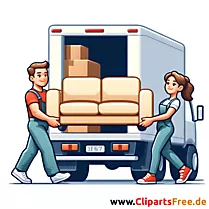 Sťahovanie, preprava nábytku, klipart sťahovacieho kamiónu, ilustračný obrázok