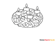 Adventskranz mit Kerzen Bild schwarz-weiss zum Drucken