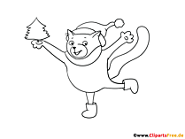 Comic Katze tanzt - Ausmalbilder zu Weihnachten zum Drucken