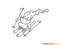 Gnom auf Ski Malvorlage
