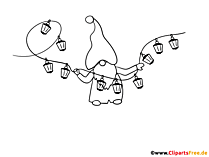 Gnom mit Girlande Bild zum Drucken und Ausmalen
