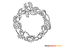Kranz aus Zweigen und Zapfen Bild zum Drucken und Ausmalen