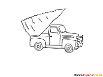 Malvorlage Pickup holt ein Weihnachtsbaum