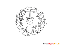 Weihnachtskranz Clipart schwarz-weiss für Unterricht