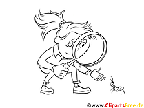 Suchen, Mädchen mit Lupe Malvorlage