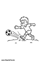 Fußballspieler schießt den Ball kräftig Ausmalbild