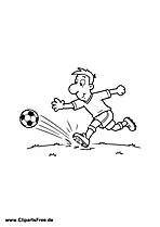 Fußballspieler schießt kräftig den Ball Malvorlage