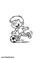 Junge läuft mit dem Ball auf dem Feld Ausmalbild