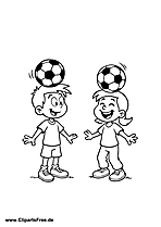 Junge und Mädchen mit den Fussballbällen auf dem Kopf Ausmalbild