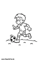 Kind dribbelt den Fußball Malvorlage