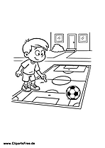Kind spielt Fussball im Hof Ausmalbild
