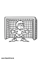 Kind steht im Fußballtor Ausmalbild