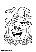 Grinning Halloween pumpkin with witch's hat coloring page