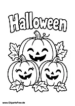 Halloween three cheerful pumpkins with leaves coloring page