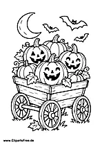 Halloween Harvest Wagon with Pumpkin Lanterns Coloring Page