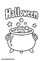 Halloween large witch's cauldron with magic bubbles coloring page